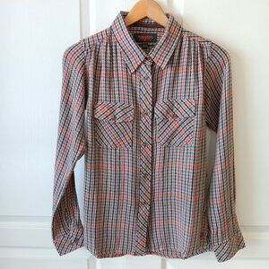 Flyshacker Women's Claret Brown Houndstooth Garment Wash Flannel Shirt Size M
